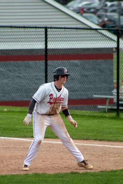 Baserunner taking a lead off second base